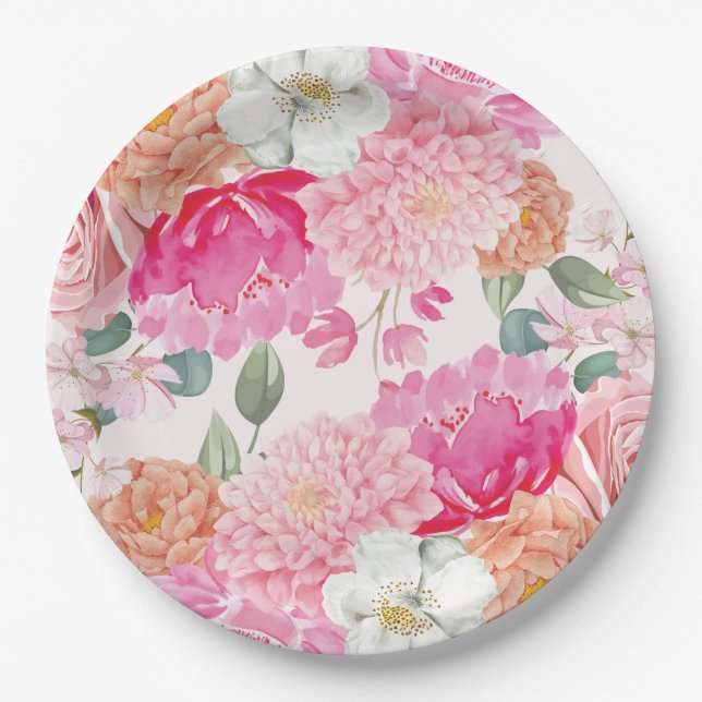 Aquarellblütenbräune im blühenden Brautparty Pappteller (Vorderseite)