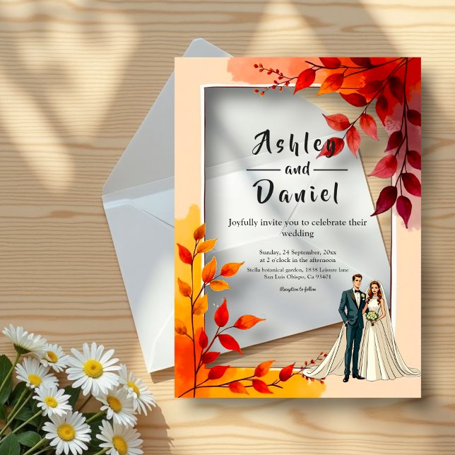 Aquarellblütenbräune und Groom-Hochzeit im Herbst Acryleinladungen (Von Creator hochgeladen)