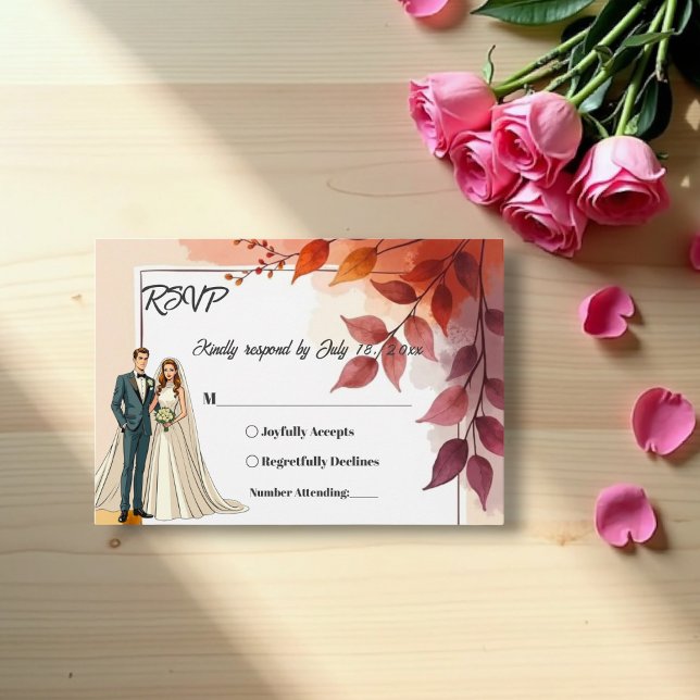 Aquarellblütenbräune und Groom-Hochzeit im Herbst RSVP Karte (Von Creator hochgeladen)