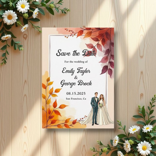 Aquarellblütenbräune und Groom-Hochzeit im Herbst Save The Date (Von Creator hochgeladen)