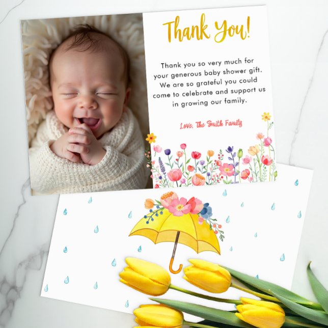 Aquarellblütendusche Baby-Dusche Danke Auto (Photo Thank You Card)