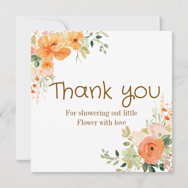 Aquarellblütendusche Danke Karte (Vorderseite)