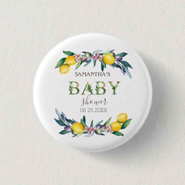 Aquarellblütendusche Olive Baby Button (Vorderseite)