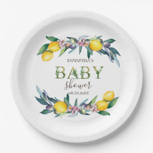 Aquarellblütendusche Olive Baby Pappteller
