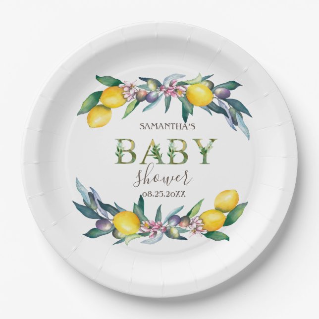 Aquarellblütendusche Olive Baby Pappteller (Vorderseite)