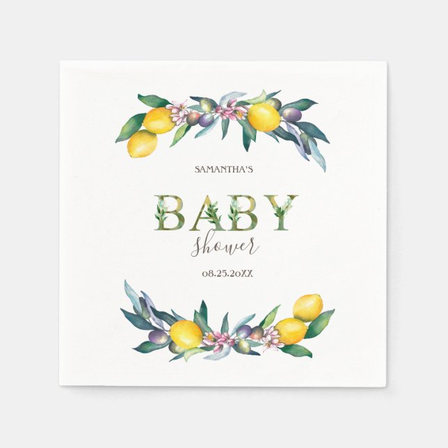 Aquarellblütendusche Olive Baby Serviette (Vorderseite)