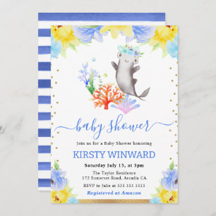 Aquarellblütendusche Unterwasserhaie Einladung