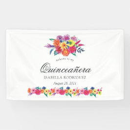 Aquarellblütenfiesta Quinceñera Banner