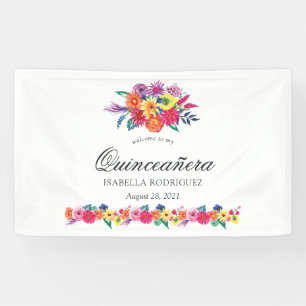Aquarellblütenfiesta Quinceñera Banner