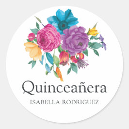Aquarellblütenfiesta Quinceñera Runder Aufkleber