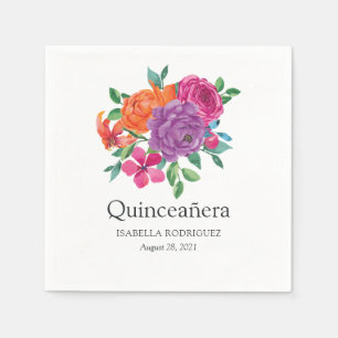 Aquarellblütenfiesta Quinceñera Serviette