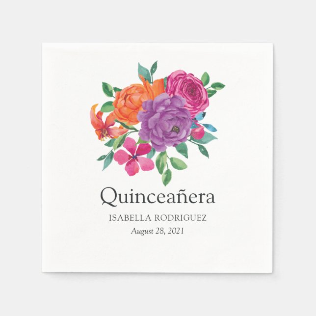 Aquarellblütenfiesta Quinceñera Serviette (Vorderseite)