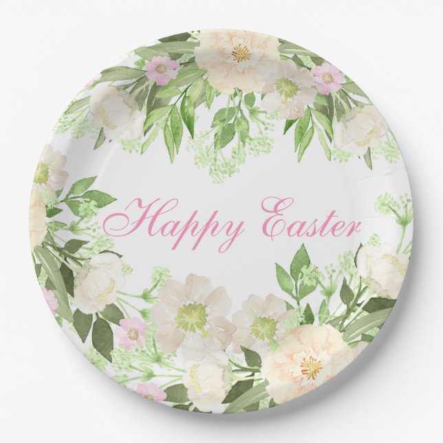 Aquarellblütenfröhliche Osteroester-Teller Pappteller (Vorderseite)