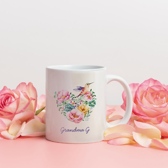 Aquarellblütenherz Hummingbird Grandma Geschenk 2 Zweifarbige Tasse (Von Creator hochgeladen)