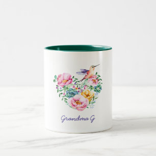 Aquarellblütenherz Hummingbird Grandma-Geschenk Zweifarbige Tasse