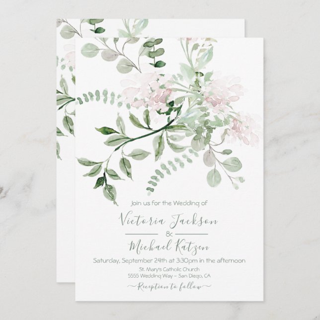 Aquarellblütenlicht und luftige Hochzeit Einladung (Vorne/Hinten)