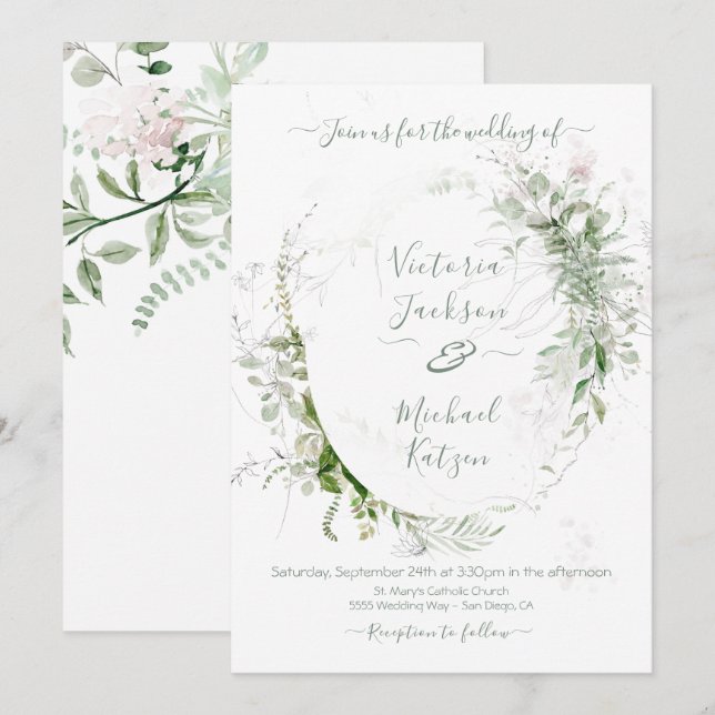 Aquarellblütenlicht und luftige Hochzeit Einladung (Vorne/Hinten)