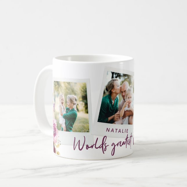 Aquarellblütenmama, mehrere Fotos weltbest Mama Kaffeetasse (Vorderseite Links)
