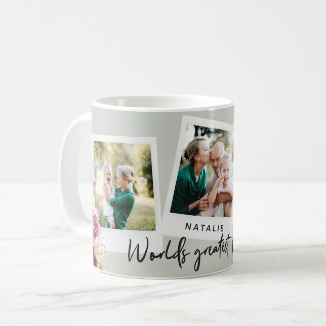 Aquarellblütenmama, mehrere Fotos weltbest Mama Kaffeetasse (Vorderseite Links)