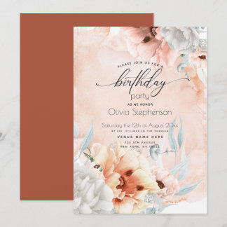 Aquarellblütenmohn Birthday Einladung
