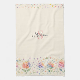 Aquarellblütenmonogramm — pastellfarbene Blüten Geschirrtuch