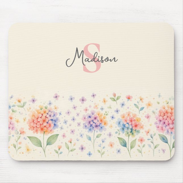 Aquarellblütenmonogramm — pastellfarbene Blüten Mousepad (Vorne)