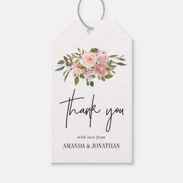 Aquarellblütenröte und Rose Gold Vielen Dank Geschenkanhänger (Vorderseite)