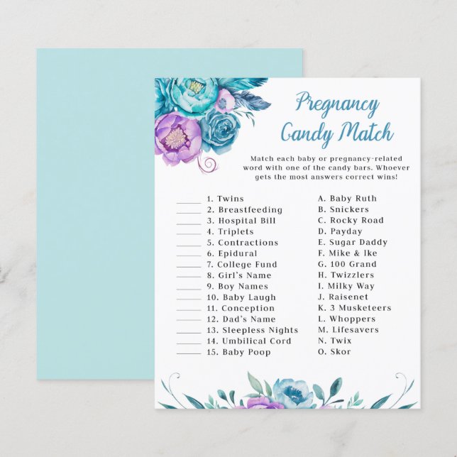 Aquarellblütenschwangerschaft Candy Match Game (Vorne/Hinten)