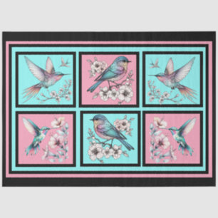 Aquarellblütenvögel auf Fliesendecke Seidenpapier