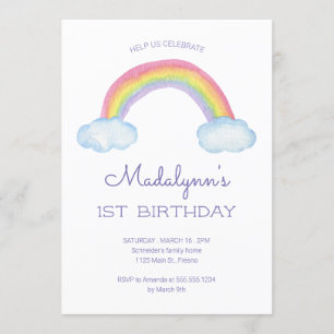 Aquarellbogen und Regentropfen Kinder Geburtstag Einladung