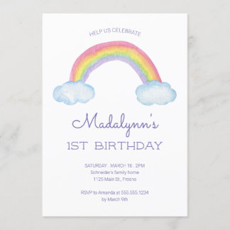 Aquarellbogen und Regentropfen Kinder Geburtstag Einladung