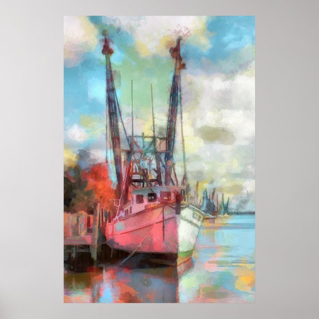 Aquarellboot bei Sonnenuntergang Poster (Vorne)