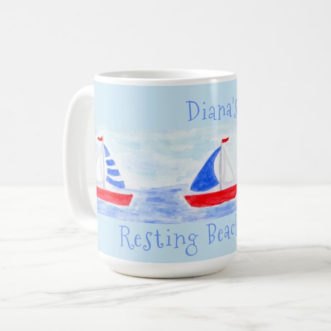 Aquarellboot Ruhige Strandlage Kaffeetasse (Vorderseite Links)