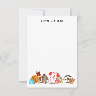 Aquarellboote Sportbälle Alle Star Kids Name Mitteilungskarte