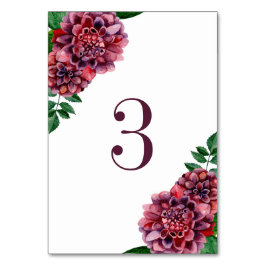 Aquarellbordeauxfarbene Blume. Hochzeit von Dahlia Tischnummer