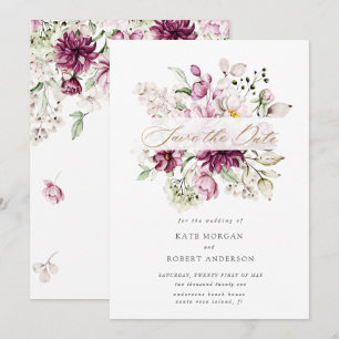 Aquarellbordeauxpas, blühend Save the Date
