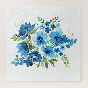 Aquarellbouquet, hellblau zarte Blume. Puzzle