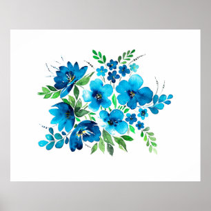 Aquarellbouquet in hellblauen Farben, zart fl Poster