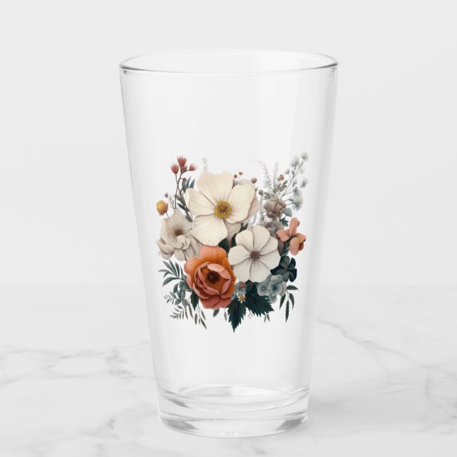 Aquarellbouquet mit Blume und Blätter Glas (Vorderseite)