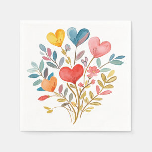 Aquarellbouquet mit Herz und Blätter Serviette