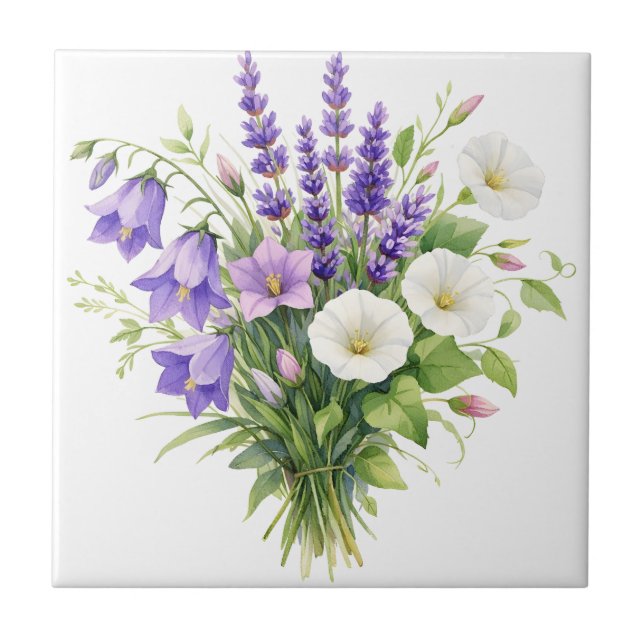 Aquarellbouquet mit Wildblumen  Fliese (Vorderseite)