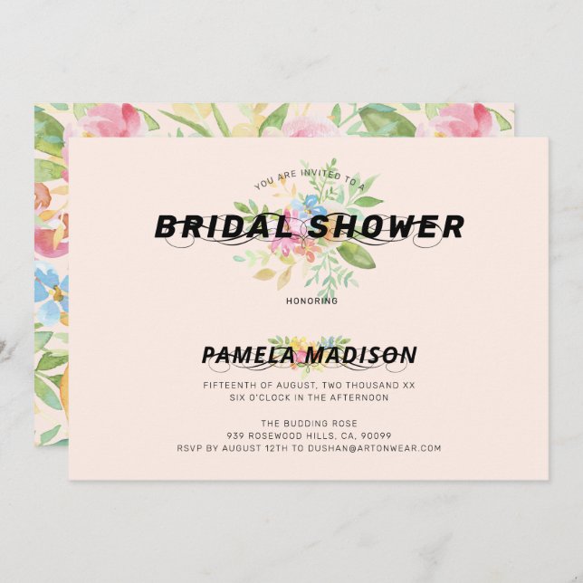 Aquarellbouquet und moderne Typografie in Blume Einladung (Vorne/Hinten)