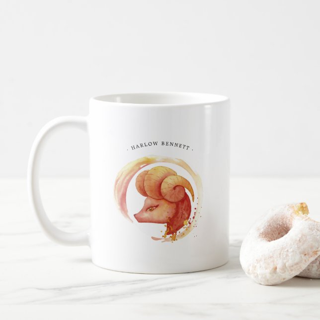 Aquarellbrände Astrologie Zodiac-Zeichen | Monogra Kaffeetasse (Mit Donut)