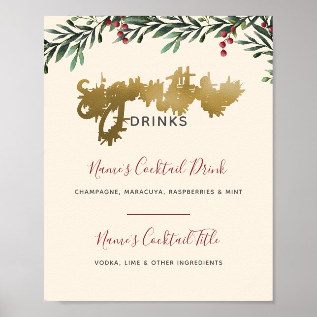 Aquarellbrände Signature Drinks Hochzeitssymbol Poster (Vorne)