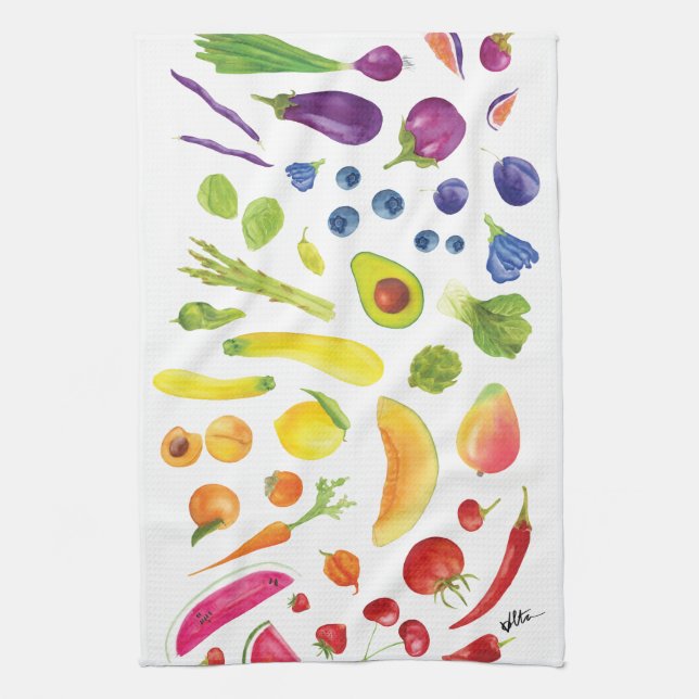 Aquarellbrasse Veggies am Bauer Market Kitch Geschirrtuch (Vertikal)