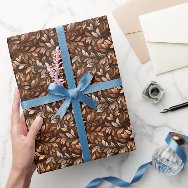 Aquarellbraun-Blätter Geschenkpapier (Schenken)