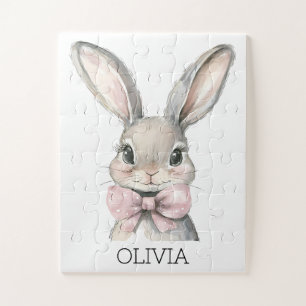 Aquarellbraun Bunny Animal Pink Bow Individuelle N Puzzle