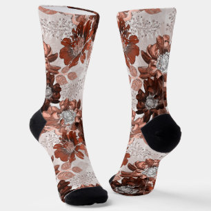 Aquarellbraun graues Blumenmuster. Socken