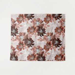 Aquarellbraun graues Blumenmuster. Wandteppich