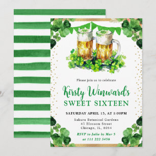 Aquarellbraun Pints St Patrick's Sweet 16 Einladung
